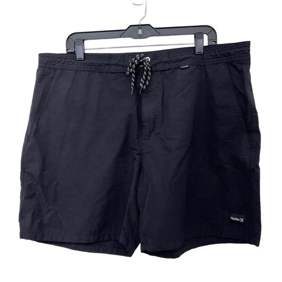 Hurley mens tie front boardshorts black solid‎ black  Size: 38 - Picture 1 of 9